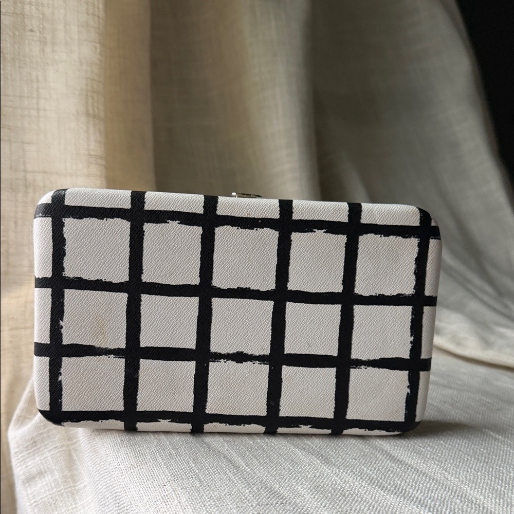 Merona Black and White Grid Clutch